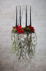Decoracion Navidad flor de Pascua (poinsettia) corona colgante